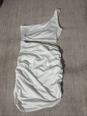 SHEIN White One-Shoulder Cutout Ruched Dress